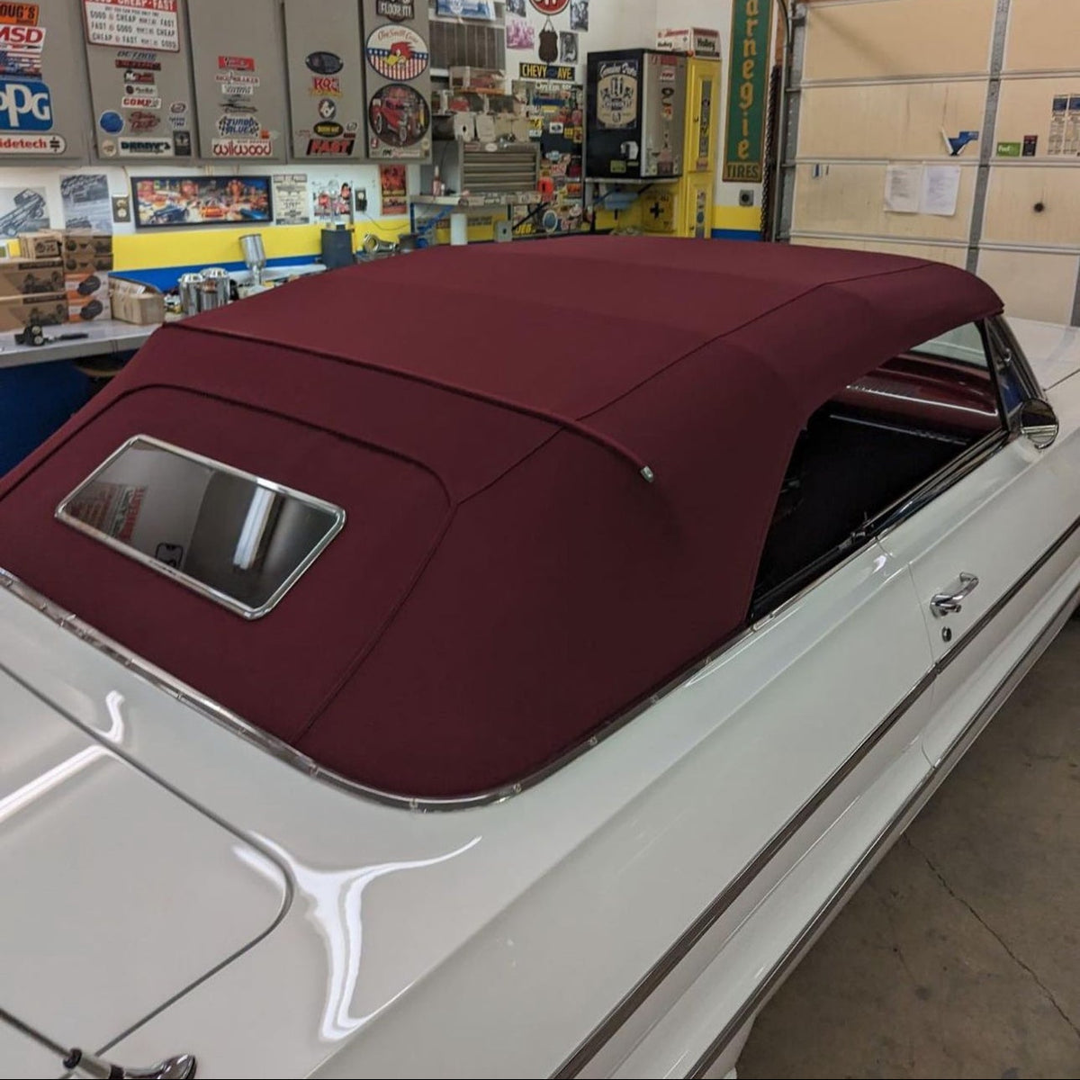 Impala- Burgundy Canvas w/ 26x9" Gangster Window