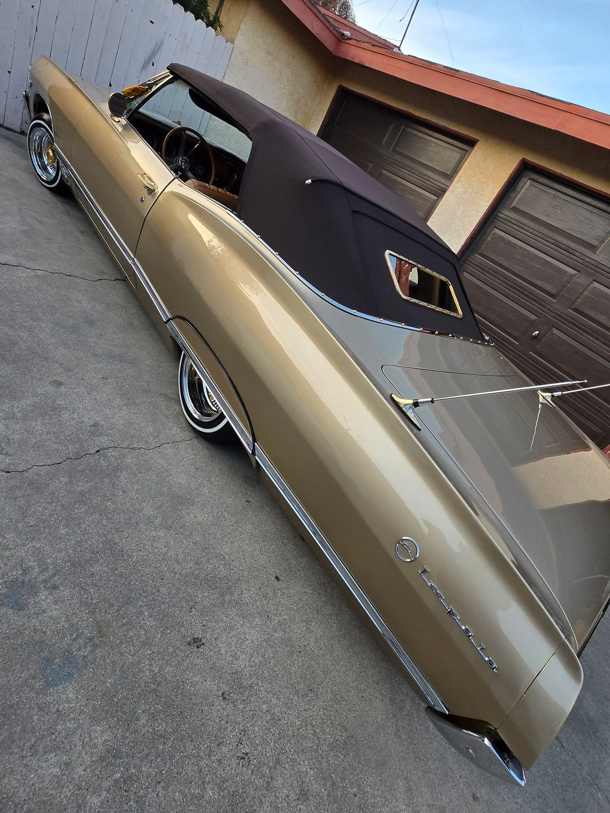 Impala- Brown Canvas Top w/ Gold 26x9" Engraved Gangster Window